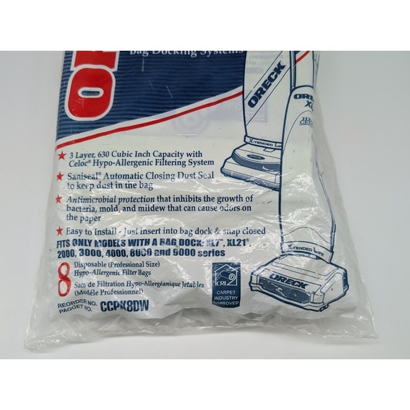 8 ORECK Type CC Hypo-Allergenic Genuine Celoc Filter Bags Vacuum Cleaner CCPK8DW - Picture 3 of 7